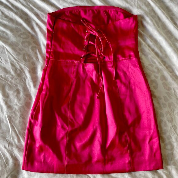 Forever 21 Barbiecore Hot Pink Satin Strapless Corset Mini Dress (M) - Picture 7 of 9